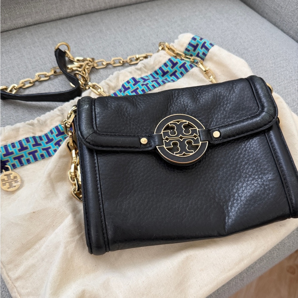 Tory Burch Pebbled Black Crossbody Wallet Purse
